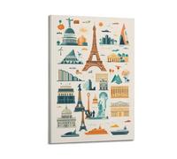 YMXHJJ Exquisite Modern Family Canvas Wall Art Picture Print Photo Album-Minimalist Travel Poster with Iconic World Landmarks 12x18inch(30x45cm)