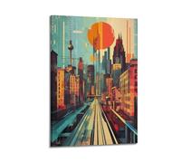 YMXHJJ Exquisite Modern Family Canvas Wall Art Picture Print Photo Album-Retro Cityscape Poster with Berlin Landmarks And Large Sun 08x12inch(20x30cm)