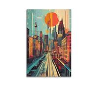 YMXHJJ Exquisite Modern Family Canvas Wall Art Picture Print Photo Album-Retro Cityscape Poster with Berlin Landmarks And Large Sun 24x36inch(60x90cm)