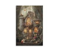 YMXHJJ Exquisite Modern Family Canvas Wall Art Picture Print Photo Album-Surrealist Fairy Tale Cottage Animal Poster with Magical Elements 20x30inch(50x75cm)