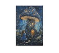 YMXHJJ Exquisite Modern Family Canvas Wall Art Picture Print Photo Album-Surrealist Fairy Tale Mushroom House Animal Poster with Girl And Starry Night 12x18inch(30x45cm)
