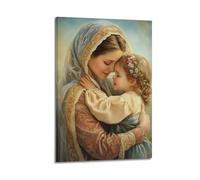 YMXHJJ Exquisite Modern Family Canvas Wall Art Picture Print Photo Album-Watercolor Virgin Mary Poster, Tender Mother - Child Embrace 20x30inch(50x75cm)