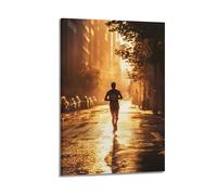 YMXHJJ Minimalist Abstract Canvas Wall Art Prints Picture - Modern Cityscape Sport Poster - Runner at Golden Hour Living Room Decor Artwork Posters 16x24inch(40x60cm)