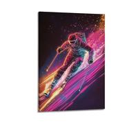 YMXHJJ Minimalist Abstract Canvas Wall Art Prints Picture - Neon Line Art Skiing Poster Dynamic Skier in Action Living Room Decor Artwork Posters 24x36inch(60x90cm)