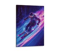 YMXHJJ Minimalist Abstract Canvas Wall Art Prints Picture - Neon Skiing Sport Poster with Dynamic Ski - Er in Action Living Room Decor Artwork Posters 08x12inch(20x30cm)