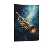 YMXHJJ Minimalist Abstract Canvas Wall Art Prints Picture - Oil Painting Style Music Poster Trumpet with Vibrant Blue Background Living Room Decor Artwork Posters 24x36inch(60x90cm)