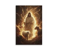 YMXHJJ Minimalist Canvas Wall Art Picture Print-Jesus with Lambs Poster in Oil - Style for Spiritual Decor Modern Family for Bedroom Decor UnFramed 20x30inch(50x75cm)