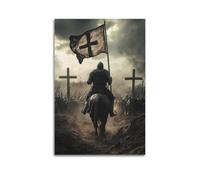 YMXHJJ Minimalist Canvas Wall Art Picture Print-Medieval Knight Poster with Crusader Flag, Dramatic & Epic Modern Family for Bedroom Decor UnFramed 12x18inch(30x45cm)
