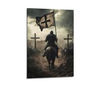 YMXHJJ Minimalist Canvas Wall Art Picture Print-Medieval Knight Poster with Crusader Flag, Dramatic & Epic Modern Family for Bedroom Decor Framed 08x12inch(20x30cm)