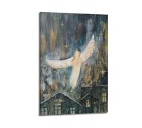 YMXHJJ Modern Family Posters Canvas Wall Art Home Decor - Religious Posters Angel Flying Over A Night Sky with Starry Accents And Houses Below Prints Pictures Artwork 12x18inch(30x45cm) Frame-style