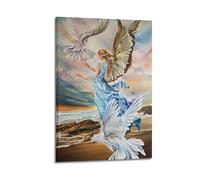 YMXHJJ Modern Family Posters Canvas Wall Art Home Decor - Religious Posters Angel with Doves on A Coastal Scene at Sunset Prints Pictures Artwork 08x12inch(20x30cm) Frame-style