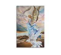 YMXHJJ Modern Family Posters Canvas Wall Art Home Decor - Religious Posters Angel with Doves on A Coastal Scene at Sunset Prints Pictures Artwork 16x24inch(40x60cm) Unframe-style