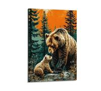 YMXHJJ Poster Frame Canvas Wall Art Prints for Hallway Decor - Animal Bear Mother Cub Eye to Eye in Forest 16x24inch(40x60cm) Picture Frame Artwork