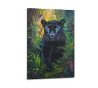 YMXHJJ Poster Frame Canvas Wall Art Prints for Hallway Decor - Animal Black Panther Walking in The Jungle 12x18inch(30x45cm) Picture Frame Artwork