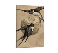 YMXHJJ Poster Frame Canvas Wall Art Prints for Hallway Decor - Animal Branch Holding Nest Building Pair of Swallows 08x12inch(20x30cm) Picture Frame Artwork