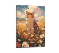 YMXHJJ Poster Frame Canvas Wall Art Prints for Hallway Decor - Animal Cat Sitting Among Wild Flowers 08x12inch(20x30cm) Picture Frame Artwork