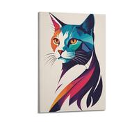 YMXHJJ Poster Frame Canvas Wall Art Prints for Hallway Decor - Animal Cat with Two Color Geometric Collage Painting 16x24inch(40x60cm) Picture Frame Artwork