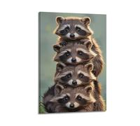 YMXHJJ Poster Frame Canvas Wall Art Prints for Hallway Decor - Animal Cute Raccoons Stacked Together 12x18inch(30x45cm) Picture Frame Artwork