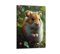 YMXHJJ Poster Frame Canvas Wall Art Prints for Hallway Decor - Animal Hamster Standing Next to Berries 20x30inch(50x75cm) Picture Frame Artwork