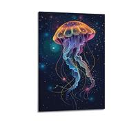 YMXHJJ Poster Frame Canvas Wall Art Prints for Hallway Decor - Animal Jellyfish Stretching And Drifting in Star River 16x24inch(40x60cm) Picture Frame Artwork