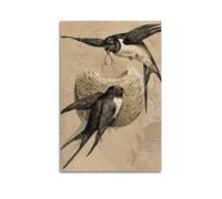 YMXHJJ Poster Unframe Canvas Wall Art Prints for Hallway Decor - Animal Branch Holding Nest Building Pair of Swallows 20x30inch(50x75cm) Picture Unframe Artwork