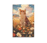 YMXHJJ Poster Unframe Canvas Wall Art Prints for Hallway Decor - Animal Cat Sitting Among Wild Flowers 24x36inch(60x90cm) Picture Unframe Artwork