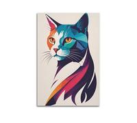 YMXHJJ Poster Unframe Canvas Wall Art Prints for Hallway Decor - Animal Cat with Two Color Geometric Collage Painting 20x30inch(50x75cm) Picture Unframe Artwork