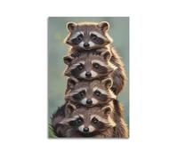 YMXHJJ Poster Unframe Canvas Wall Art Prints for Hallway Decor - Animal Cute Raccoons Stacked Together 24x36inch(60x90cm) Picture Unframe Artwork