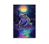 YMXHJJ Poster Unframe Canvas Wall Art Prints for Hallway Decor - Animal Frog Squatting on Water Surface Under Star River 20x30inch(50x75cm) Picture Unframe Artwork