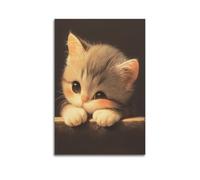 YMXHJJ Poster Unframe Canvas Wall Art Prints for Hallway Decor - Animal Gray Kitten Lying on The Fence 20x30inch(50x75cm) Picture Unframe Artwork