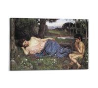 YMXSDIMDS Listen to My Sweet Pipings by John William Waterhouse Painting Poster Wall Art Scroll Canvas Picture Living Room Decor Home 24x36inch(60x90cm)