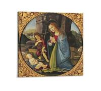 YMXSDIMDS Madonna And Child with Saint John The Baptist by Sandro Botticelli Painting Poster Canvas Wall Art Decorative Bedroom Modern Home Print Picture 16x16inch(40x40cm)