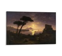 YMXSDIMDS The Bay of Naples at Moonlit Night by Ivan Aivazovsky Painting Poster Canvas Wall Art Decorative Picture Prints Modern Decor 24x36inch(60x90cm)