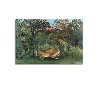 YMXSDIMDS The Hungry Lion Throws Itself on The Antelope by Henri Rousseau Painting Poster Canvas And Wall Art Picture Print Modern Family Bedroom Decors 12x18inch(30x45cm)