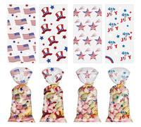 Ymxygz 100pcs 4th of July Gift Bag Patriotic Independence Day Cellophane Bags American Flag Party Candy Bag Treats Bags