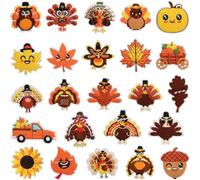Ymxygz 24pcs Thanksgiving Iron on Patches Autumn Embroidery Repair Patch Turkey Maple Leaf Pumpkin Applique Sew on Cloth Sticker for Clothing Backpack Hat