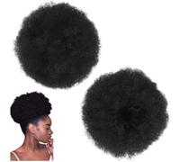 Ymxygz 2pcs Black Big Afro Puff Drawstring Ponytail Hair Extenion Short Curly Hair Bun Puff Synthetic Updo Hairpieces with Clip for Women Girls