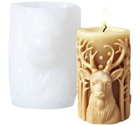 Ymxygz 3D Christmas Candle Molds - Elk Carving Pattern - Cylindrical - Silicone - Reindeer - Epoxy Resin - Candle Making