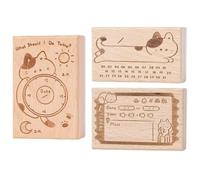 Ymxygz 3pcs Wooden Time Planning Table Stamps Wooden Stamp Cat Pattern Decorative Stamps Diy Scrapbook Daily Memo Stamp