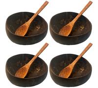 Ymxygz 4 Pack Coconut Bowls with 4 Wooden Spoon Natural Coconut Shell Bowls Set for Vegan Organic Salad, or Buddha Bowls