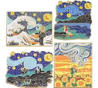 Ymxygz 4pcs Oil Painting Brooch Cartoon Brooches Art Painting Alloy Badge Jewelry Diy Accessories for Clothing Bag