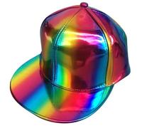 Ymxygz Baseball Cap for Men Women, Rainbow Reflective Baseball Cap, Adjustable Pu Leather Flat Snapback Unisex Hip Hop Punk Hats