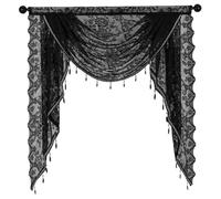 Ymxygz Black Lace Curtains Lightweight Curtains Elegant Window Beaded American Style Lace Tulle Curtains Drapes for Bedroom Living Room