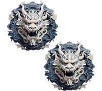 Ymxygz Car Sticker, 2pcs Dragon Head Car Decals, Self-adhesive Blue White Porcelain Decals for Car Truck Motorcycle, Car Hood Body Side Rear Window