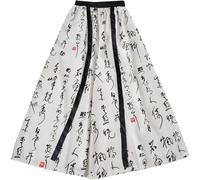 Ymxygz Chinese Calligraphy Palazzo Pants Ice Silk Wide Leg Skirt Pants, Unisex Oversized Trousers with Ink Stain Print