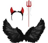 Ymxygz Devil Costume Accessory 3pcs/set Halloween Devil Cosplay Costume Set with Angel Wings, Red Horns Headband and Pitchfork for Women