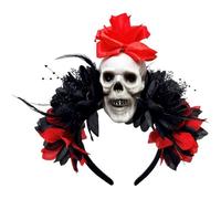 Ymxygz Halloween Artificial Flower Skull Headband Dark Horror Day of the Dead Headpiece Skull Floral Crown Hair Hoop Cosplay Headgear for Day Dead Costume Accessory