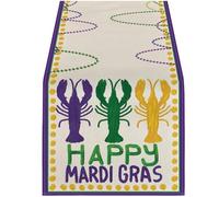 Ymxygz Mask Table Runner, Beads Fleur De Lis New Orleans Carnival Kitchen Dining Table Decoration, Masquerade Burlap Indoor Outdoor