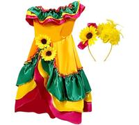 Ymxygz Spanish Flamenco Dress Girl Costume, Rumba Dance Outfit with Sunflower Dress Performance Costume for Kids, Girls Party Performance Dress