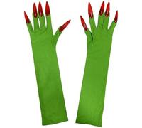 Ymxygz Witch Green Gloves Red Long Nails Halloween Role Playing Gloves Prop Gloves with Claws for Halloween Cosplay Costume Accessory